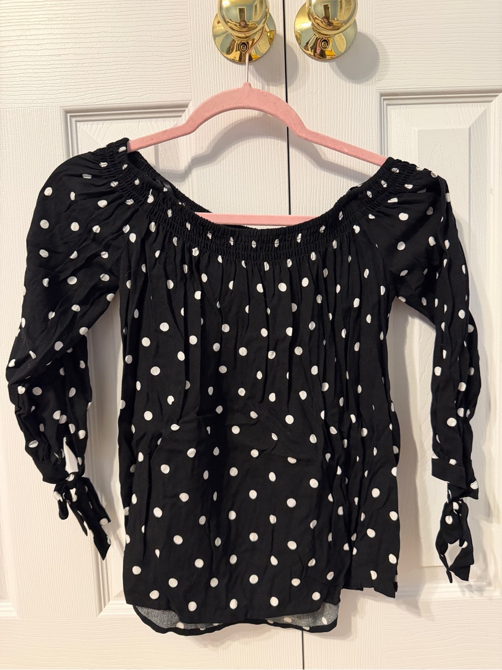 Black Polka Dot Off-Shoulder Blouse